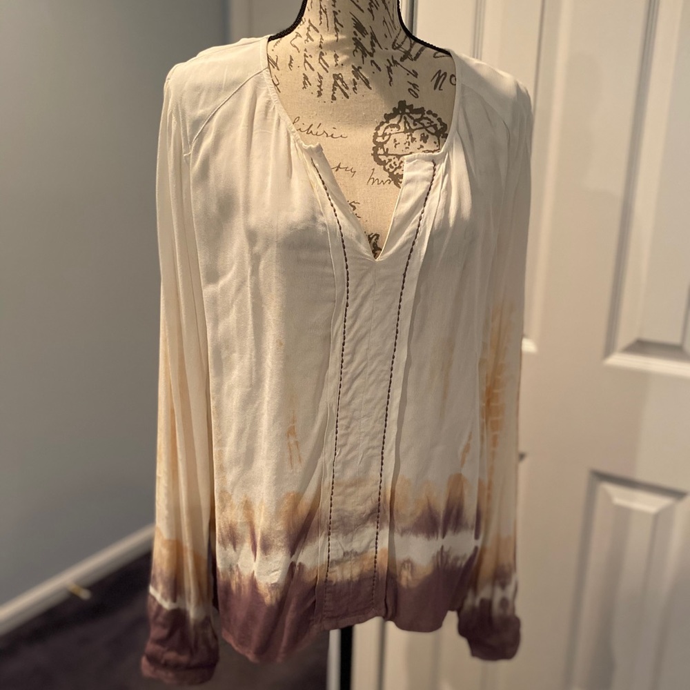 Women's Love Stitch Brown Dip Dye Blouse Top M EUC